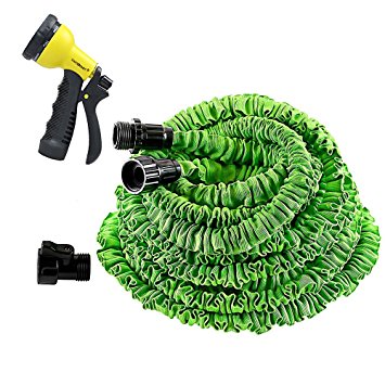 Yowosmart Garden Hose 50 Ft Double Latex Strongest Durable Expandable Garden Hose and 8 Function Spray Nozzle, Extra Strength Fabric Protection