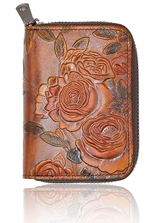 Women RFID Blocking Leather Credit Card Holder - Minimalist Accordion Wallet Hand-painted color