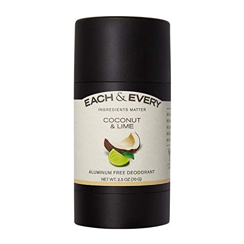 Each & Every All Natural Aluminum Free Deodorant for Sensitive Skin, Cruelty Free Vegan Deodorant with Essential Oils, Non-Toxic, Paraben Free, Coconut & Lime