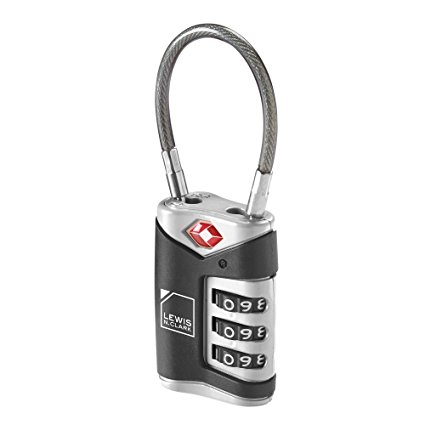 Tsa-Approved Easy-To-Set Combination Luggage Lock With Steel Cable, Black