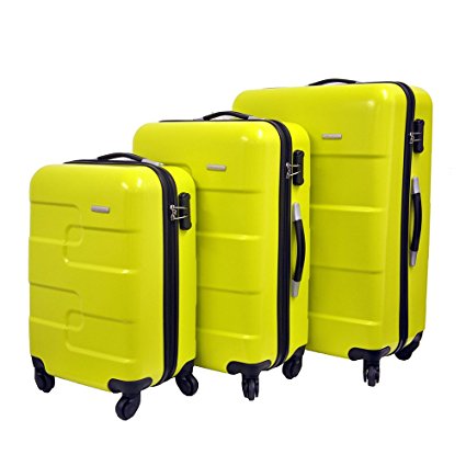 Christmas Lifetime Warranty Set of 3 (20/24/28 inch) Vesgantti ® Light Weight Hardshell Travel Luggage Suitcase, Trolley Cases Bag, Carry-on and Checked Baggage, With 4 Twin-spinner Wheels (Yellow Green)