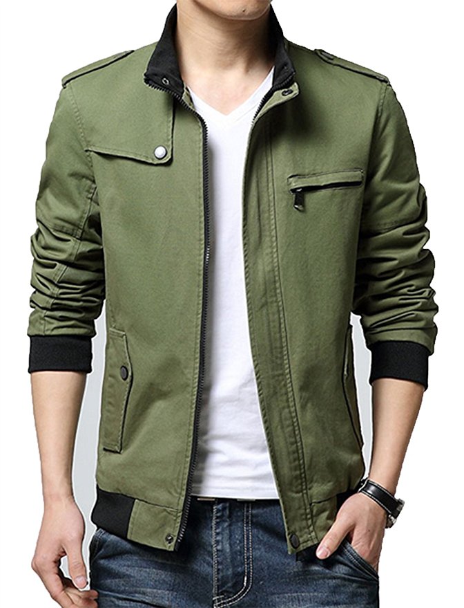 XueYin Men's Solid Cotton Casual Wear Stand Collar Jacket