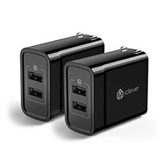 iClever 2-Pack 24W 4.8A Dual Wall Charger with SmartID Technology, Foldable Plug, Portable Travel Adapter for iPhone X/8/7/6s, iPad Air/Mini, Black