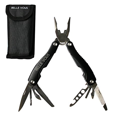 Belle Vous Premium Pocket 14-in-1 Stainless Steel Multi Tool with Belt Pouch- Knife, Pliers, Saw, Screwdrivers and More!