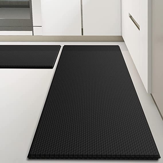 Kitsure Kitchen Rugs, [2 PCS] Cushioned Anti-Fatigue Kitchen Mat,Waterproof & Non-Slipping Kitchen Mat for Floor,Durable Kitchen Rugs and Mats for Kitchen & Laundry, Resilient Kitchen Mats, Black