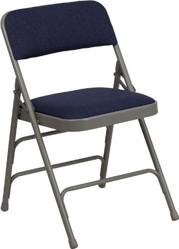 Flash Furniture HA-MC309AF-NVY-GG Hercules Series Curved Triple Braced and Quad Hinged Fabric Upholstered Metal Folding Chair, Gray/Navy