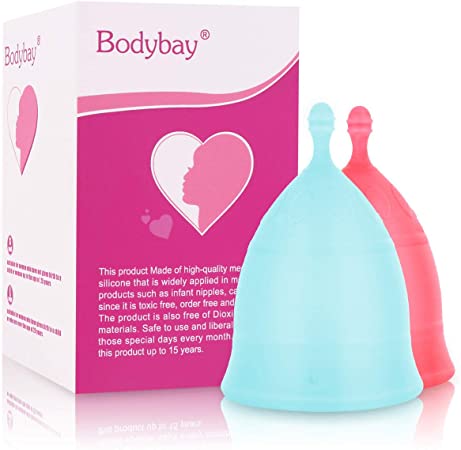 Bodybay Menstrual Cup，Set of 2 Periods Kit with FDA Registered，Best Feminine Alternative Protection to Tampons and Cloth Sanitary Napkins (Blue&red, Small)