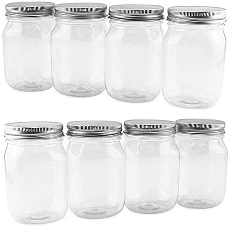 Cornucopia 16-Ounce Clear Plastic Mason Jars (8-Pack, Silver Metal Lids); PET BPA-Free Mason Jars with One Piece Lids, 2-Cup/Pint Capacity, Compatible w Regular Mouth Mason Jar Lids;PLASTIC JARS