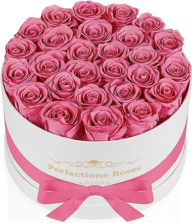 Perfectione Roses Forever Real Roses in a Box, Preserved Rose That Last Up to 3 Years, Flowers for Delivery Prime Birthday Valentines Day Gifts for Her, Mothers Day Flower (Pink)