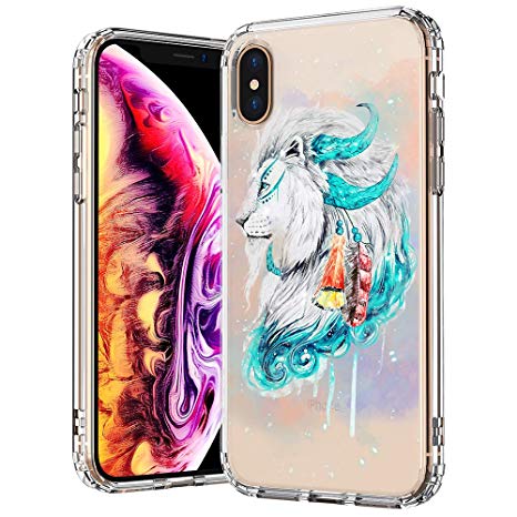 MOSNOVO Animal iPhone Xs MAX Case, Lion Flame Pattern Printed Clear Design Transparent Plastic Back Case with TPU Bumper Protective Case Cover Compatible with iPhone Xs MAX