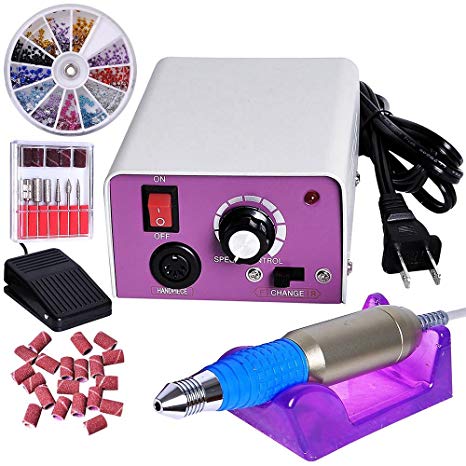 20000RPM Pen Foot Pedal Control Nail Drill Art Kit File 6 Bits Acrylic Manicure