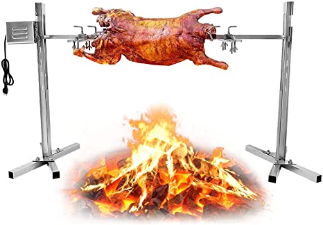 H HUKOER Electric 51'' BBQ Rotisserie Grill Kit, 60 to 70LB Outdoor Spit Rotisserie Grill, 15W Motor Stainless Steel Rotisserie Grill Kit, BBQ Grill Kit Heavy Duty for Chicken Lamb Small Pig