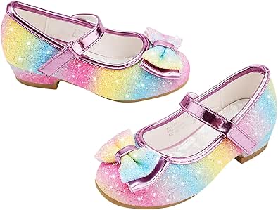 Stelle Girls Dress Shoes Glitter Princess Shoe Flower Mary Jane Low Heels Party Wedding Prom Footwear for Toddler Kids