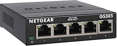 NETGEAR GS305 5-Port Gigabit Ethernet Network Switch, Hub, Internet Splitter, Desktop, Sturdy Metal, Fanless, Plug and Play