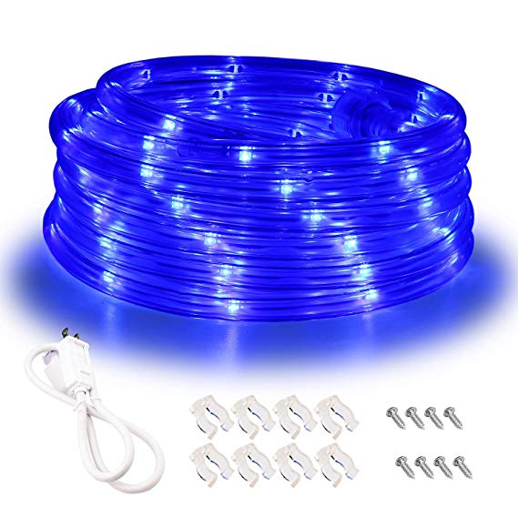 Areful Blue LED Lights, 16ft Rope Lights, Connectable and Flexible Blue Strip Lighting, High Brightness 3528 LEDs with Clear PVC Jacket, Waterproof Weatherproof for Indoor Outdoor Use