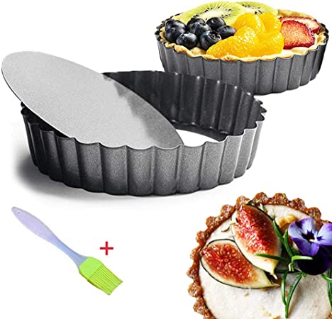 6 Inch Tart Pan 2 Pack Removable Bottom Quiche Pan Non-Stick Pie Tart Baking Dish Pan Carbon Steel Quiche Pan for Kitchen Cooking Baking