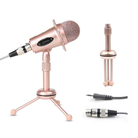 Professional Condenser Microphone, Mictech Stereoscopic Sound Studio Recording Mic with Stand for Laptop/Singing/Podcasting/MSN/Skype(Rose Gold)