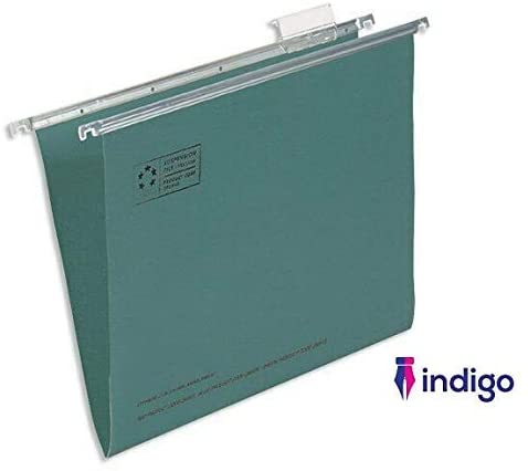 Indigo® Premium Heavyweight Suspension Files with Tabs & Inserts - Foolscap - Office Home Files Green (Pack of 10)