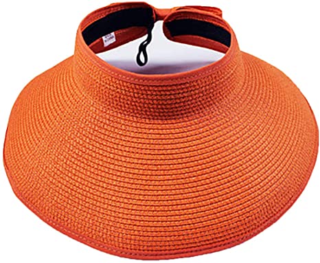 Women’s Summer Foldable Straw Sun Visor w/Cute Bowtie UPF 50  Packable Wide Brim Roll-Up Visor Beach Hat