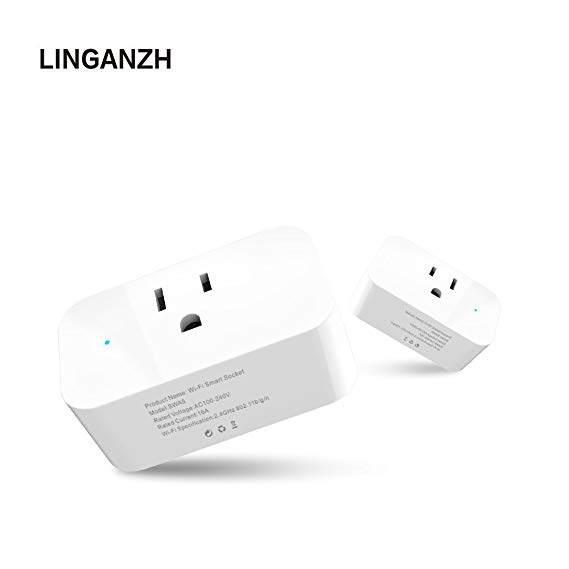 LINGANZH Smart Plug WiFi Enabled Mini Smart Switch Compatible with Amazon Alexa & Google Assistant, No Hub Required, Remote Control Your Devices from Anywhere,2 Pack