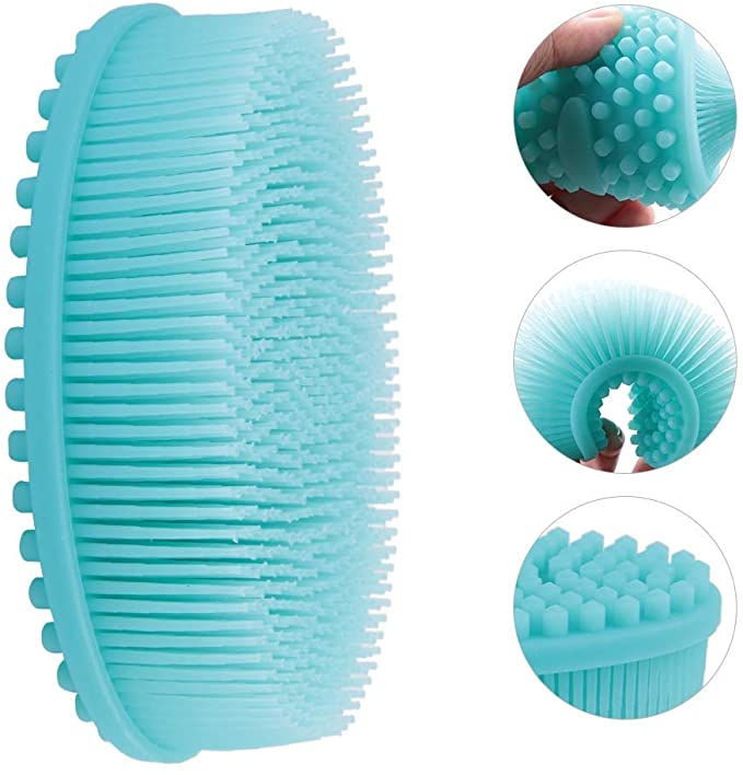 Easyinsmile 2 in 1 Baby Multi-Use Soft Silicone Massage Brush Bath Shampoo Scalp (Blue)