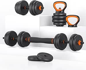 FEIERDUN Adjustable Dumbbells, 40/66/90lbs Free Weight Set with 4 Modes, Used as Barbell, Kettlebells, Push up Stand, Fitness Exercises for Home Gym Suitable Men/Women