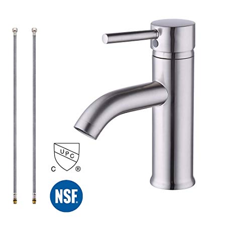 KES cUPC NSF Certified Brass Modern Bathroom Sink Faucet Brushed Nickel Single Handle Wash Basin Faucet Lavatory Tap Lead-Free Brass, L3100ALF-2