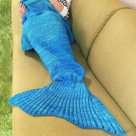 LAGHCAT Mermaid Tail Blanket Crochet and Mermaid Blanket for adult,Summer Super Soft Sleeping Bags(71"x35.5")Blue