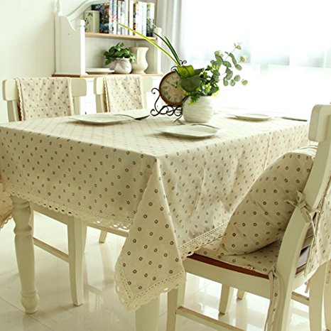 Daisy Flower Cotton Linen Tablecloth Macrame Lace Dustproof Table Cover for Kitchen Dinning Pub Tabletop Decoration by Hatsukoi (Beige ,55.1x70.9-Inch)