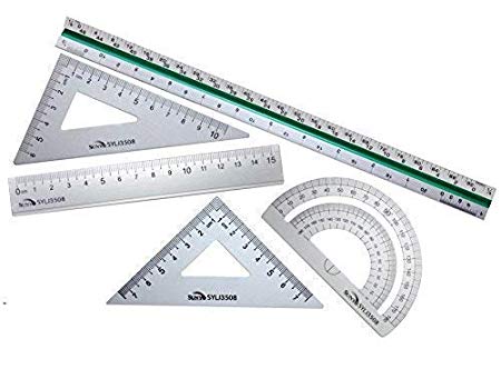 Taiga Now - 5-Pc, 12" Aluminum Triangular Architect Scale Ruler Set - Premium Aluminum Scale Ruler with 4-Pc Aluminum Triangle Ruler Square Set, Great for Architects, Engineers, Students and More