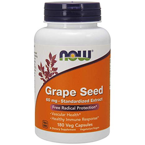 NOW Supplements, Grape Seed 60 mg - Standardized Extract, 180 Veg Capsules