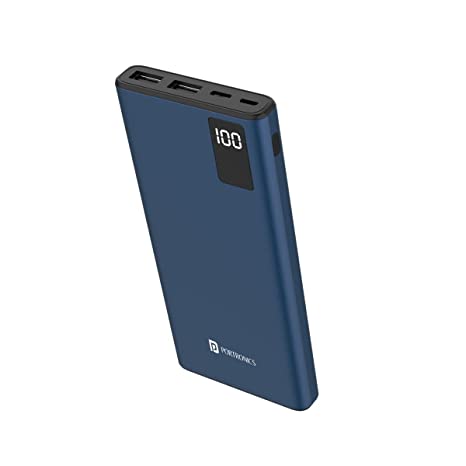 Portronics Power G 10K 10000 mAh Power Bank with Dual Input & Triple Output(2USB   1 Type-C PD) with LED Display (Blue)