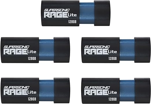 Patriot Supersonic Rage Lite USB 3.2 Gen 1 Flash Drive - 128GB 5 Pack, Lot of 5 - PEF128GRLB325