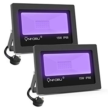 Onforu 2 Pack 15W UV LED Black Light, Ultraviolet Outdoor Flood Light IP66 Waterproof with Plug for Dance Party, Stage Lighting, Glow in the Dark, Aquarium, Body Paint, Fluorescent Poster, Neon Glow