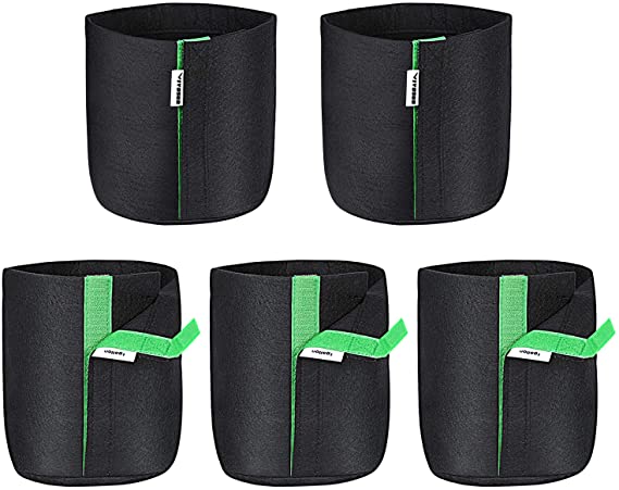 VIVOSUN 5-Pack 1 Gallon Grow Bags, Fabric Pots with Self-Adhesion Sides for Transplanting