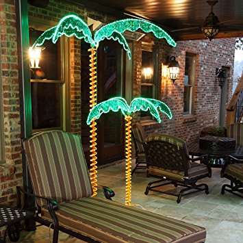 7' Deluxe Tropical LED Rope Light Palm Tree with Lighted Holographic Trunk and Fronds