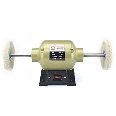 Neiko 10205A 6-Inch Bench Grinder Buffer, 2 Buffing Wheels | 1/3 HP | 270 Watt | 3450 RPM