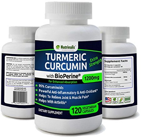 Turmeric Curcumin With BioPerine® (Black Pepper) For High Absorption - 1200mg, 95% Curcuminoids, Extra Strength Supplement, Powerful Anti-Inflammatory & Anti-Oxidant
