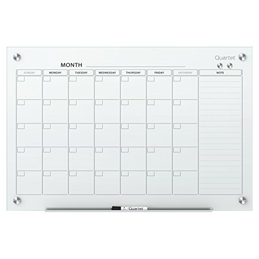 Quartet Calendar Glass Dry Erase Board, Magnetic, 2 x 1.5 Feet, White Surface, Frameless Whiteboard / White Board, Infinity (GC2418F)