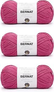 Bernat Softee Cotton Fuchsia Yarn - 3 Pack of 120g/4.25oz - Nylon - 3 DK (Light) - 254 Yards - Knitting, Crocheting & Crafts