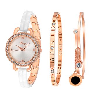 Xinge Waterproof Women's Rose Gold Bangle Watch and Bracelet Sets D3866L-W