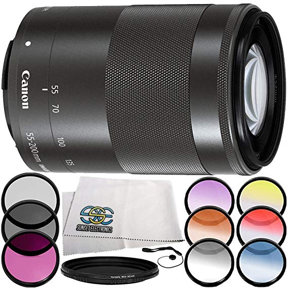 Canon EF-M 55-200mm f/4.5-6.3 IS STM Lens (Black) Lens 6PC Accessory Bundle – Includes 3 Piece Filter Kit (UV   CPL   FLD)   6PC Graduated Filter Set   MORE (White Box)