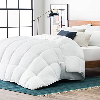 LUCID Down Alternative Comforter - Hypoallergenic - All Season - 400 GSM - Ultra Soft and Cozy - 8 Duvet Loops - Box Stitched - 3 Year Warranty - Machine Washable - Oversized Queen - White