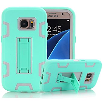 S7 Case / Galaxy S7 Case,DIOS CASE(TM) Inner Hard Plastic with Outer Soft Rubber 3 in 1 Hybrid Impact Heavy Duty Protective Armor Defender Kickstand Cover for Samsung Galaxy S7/G9300 (Gray/Green)