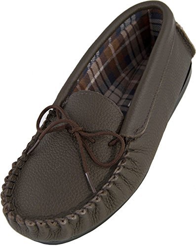 Lambland Mens / Ladies Genuine Leather Moccasin Slippers with Cotton Lining