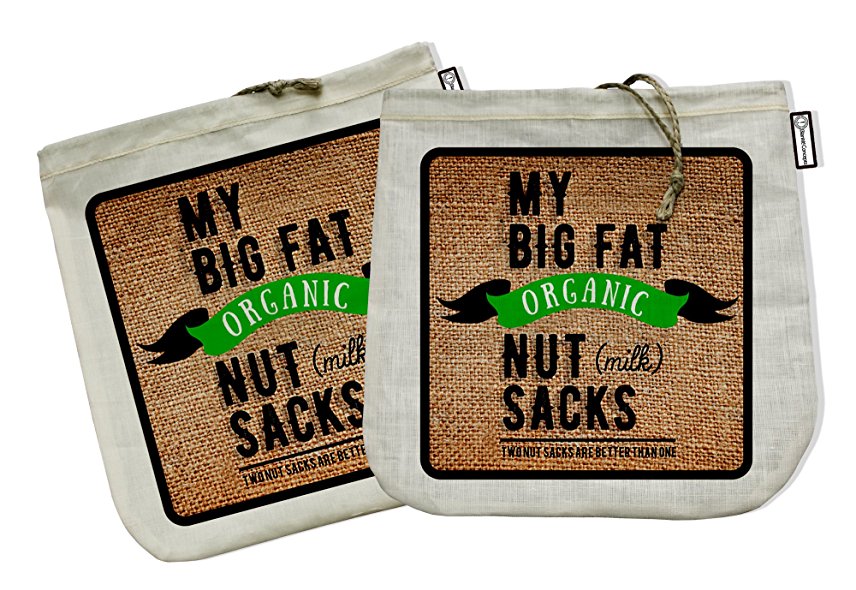 BlankIt! Concepts My Big Fat Organic Nut (Milk) Sacks. Set Of 2 Bags (12"X12") Organic Cotton & Hemp Reusable Almond Milk Bag Strainers.