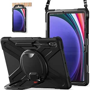 BATYUE Galaxy Tab S9  Plus Case - Protective Case for 12.4-inch Galaxy Tab S9  Plus/Tab S8  Plus/Tab S7  Plus/Tab S7 FE/Tab S9 FE  with Pencil Holder/Rotating Stand/Shoulder Strap - Black