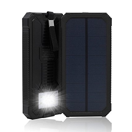 15000mAh Dual USB Portable Solar Charger Backup Power Bank Outdoor Solar Panel Charger with LED Emergency Light for iPhone Samsung HTC and Other Smartphone (Black)