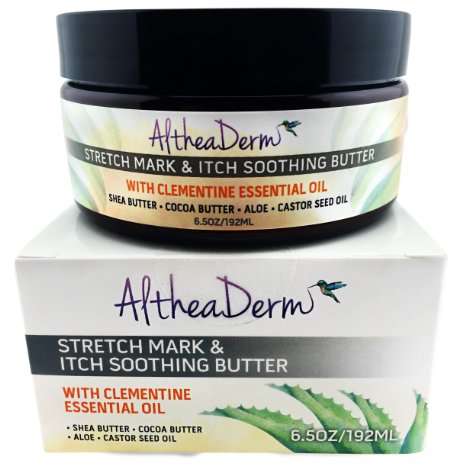 Stretch Mark Butter & Itch Soothing Butter with Clementine Essential Oil - 36 Natural & Organic Ingredients - Itch Relief Cream - Stretch Mark Cream - Scar Cream - Pregnancy Oil & Pregnancy Cream in 1