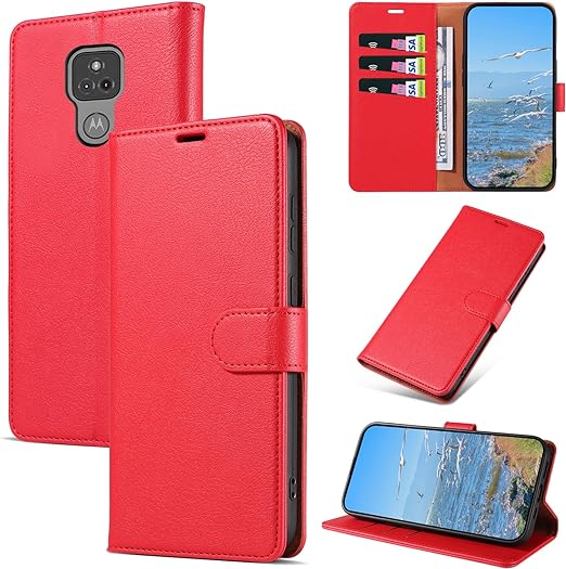 KKEIKO Case for Moto G Play 2021, RFID Blocking PU Leather Wallet Case with Card Holder, Magnetic Flip Cover Compatible with Moto G Play 2021, Red